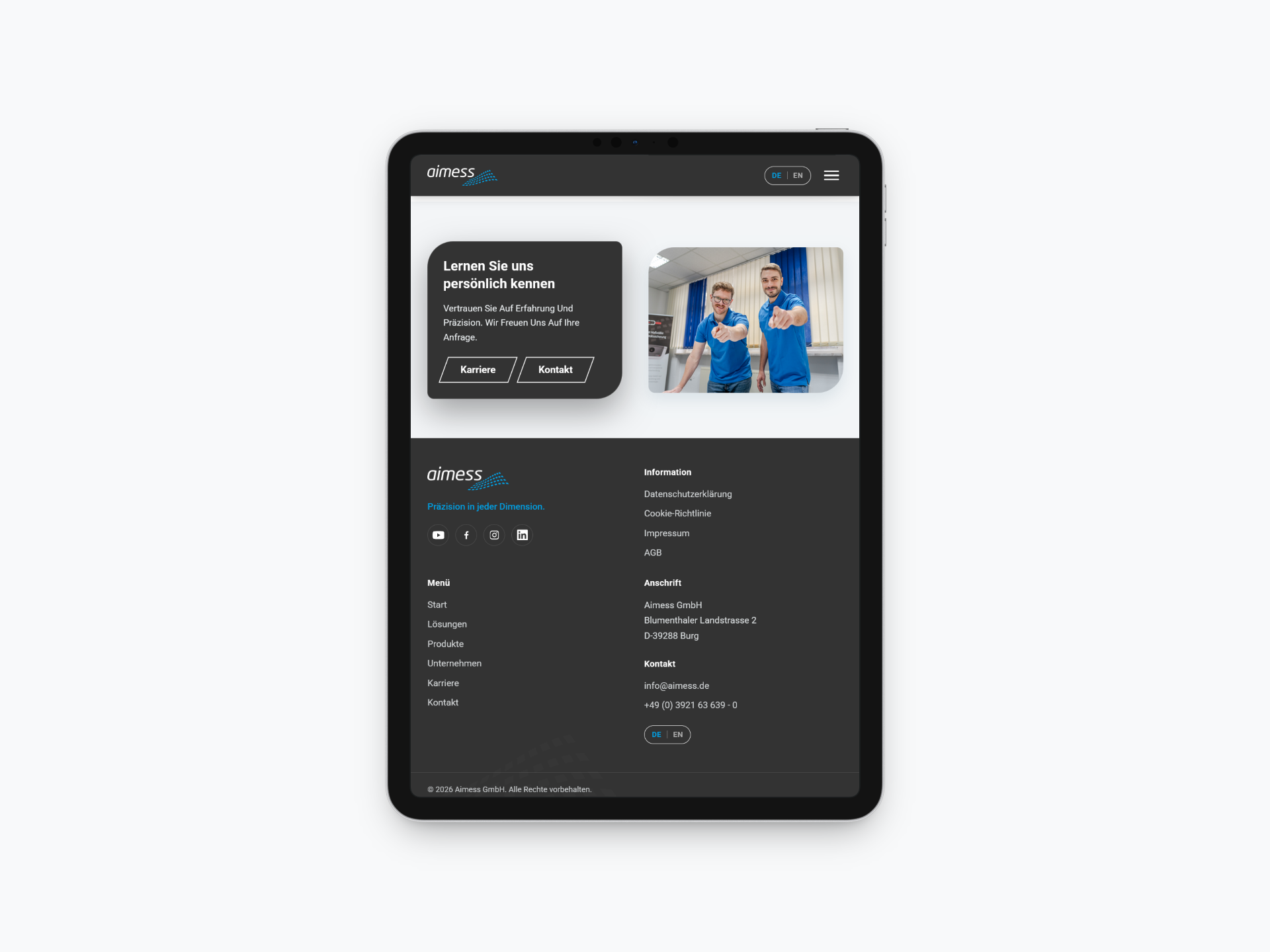 Die neue aimess-Website auf einem iPad Pro