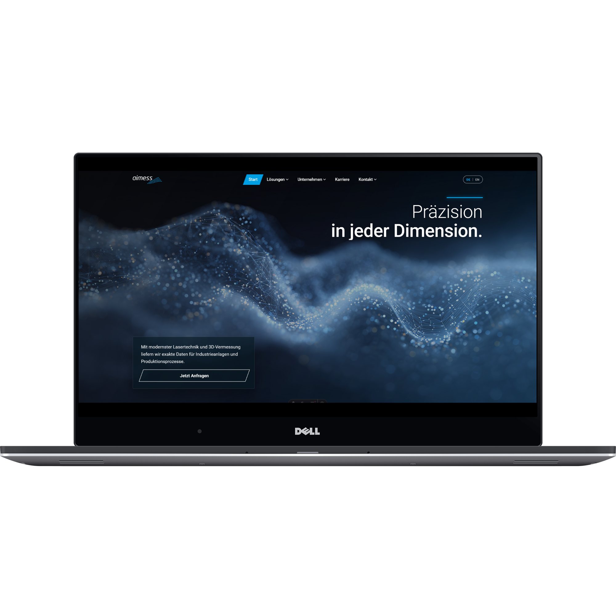 Die neue aimess-Website auf einem Dell-Laptop