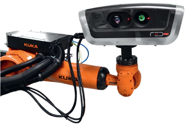 R3Dscan on an orange KUKA robot arm